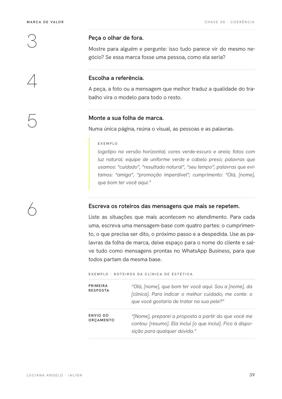 Página do guia: Mensagens prontas